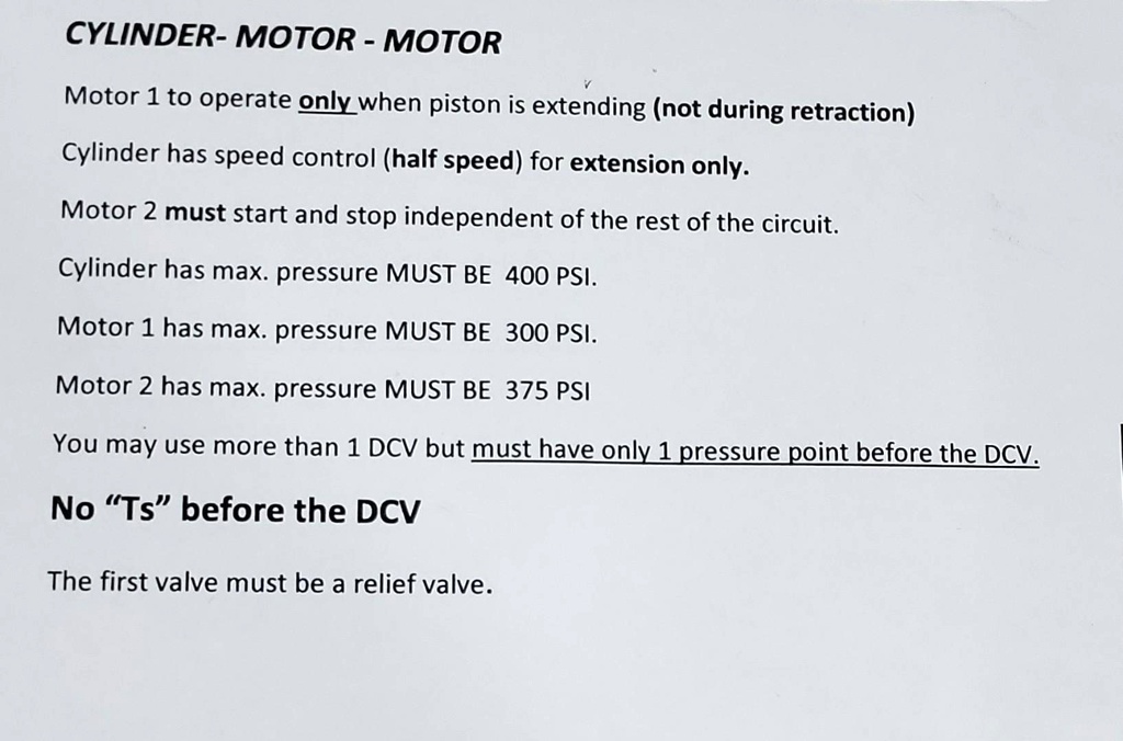 SOLVED Draw a hydraulic circuit CYLINDER MOTOR MOTOR Motor 1