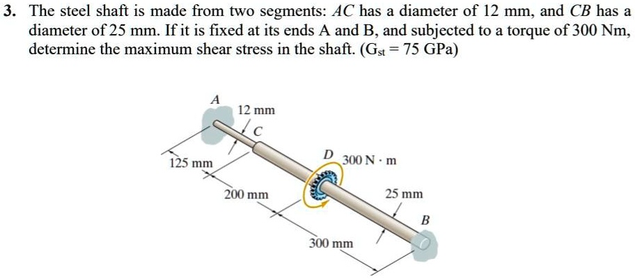 3 the steel shaft is made from two segments ac has a diameter of 12 mm ...