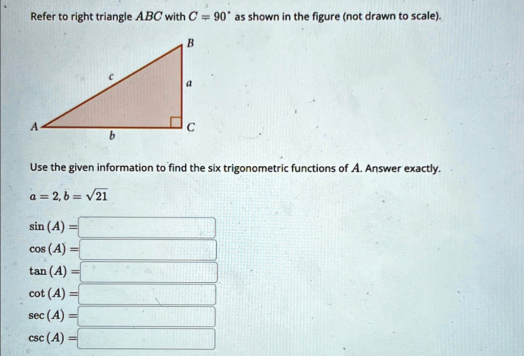 Refer to right triangle ABC with C=90° as shown in the figure (not ...