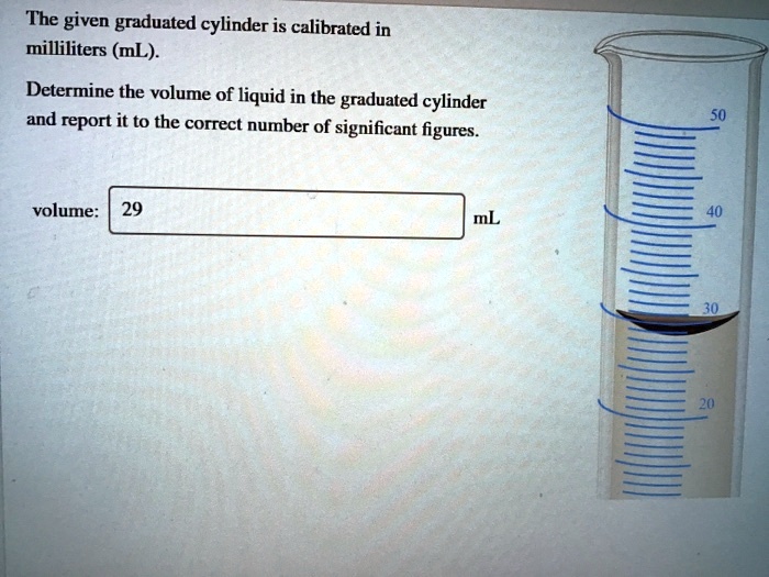 SOLVED Tbe given graduated cylinder is calibrated in milliliters (mL
