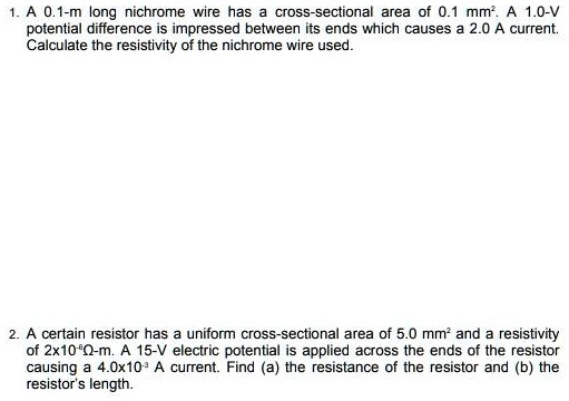01 m long nichrome wire has cross sectional area of 01 mm a 10 v ...