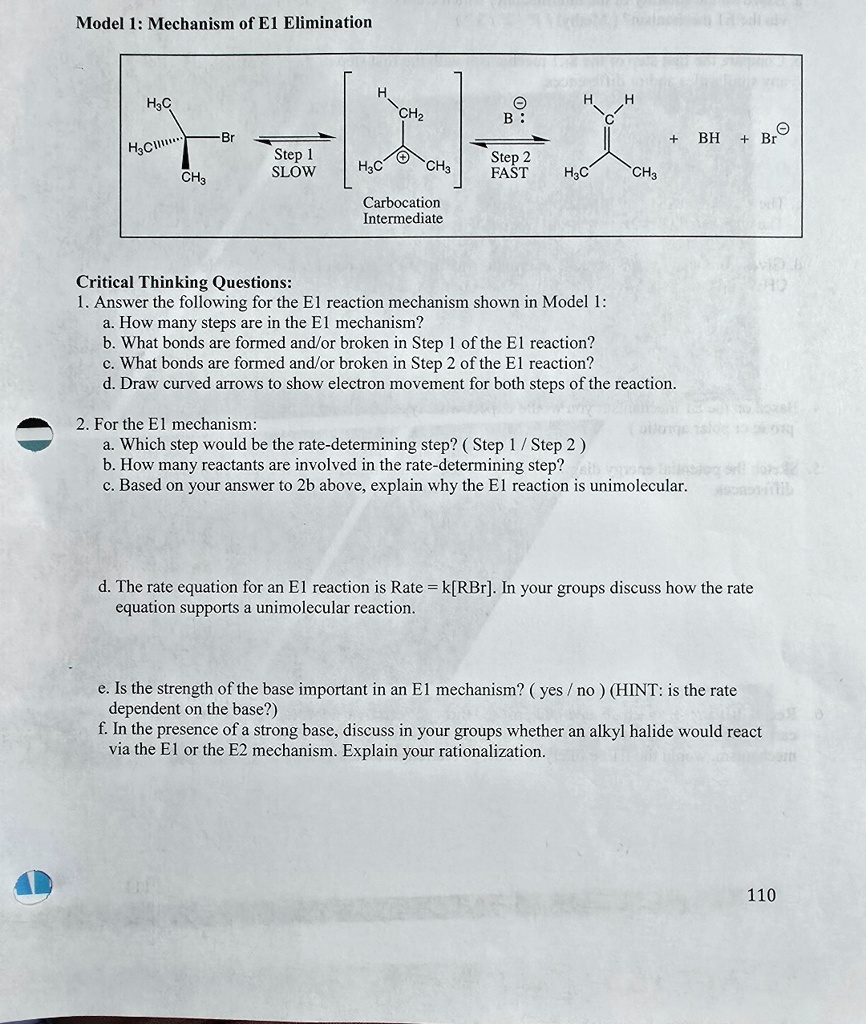 Model 1: Mechanism of E1 Elimination H H3C CH2 ? B: H H C -Br + BH + Br ...