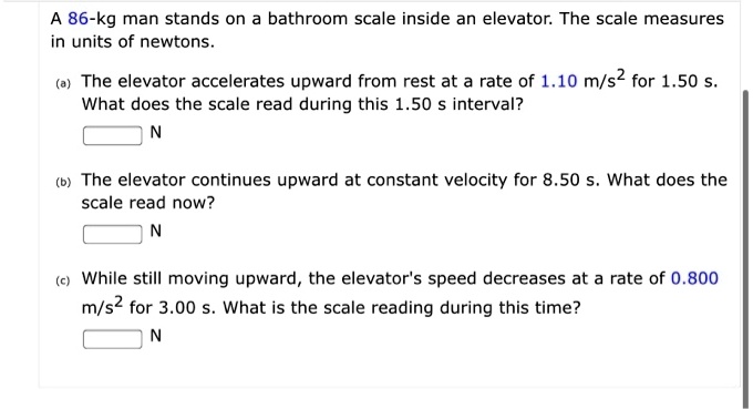 A 86-kg Man Stands On Bathroom Scale Inside An Elevator: The Scale 