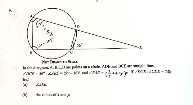 SOLVED: Texts: 4) (5x) D 56° NOT DRAWN TO SCALE In the diagram, A, B, C ...