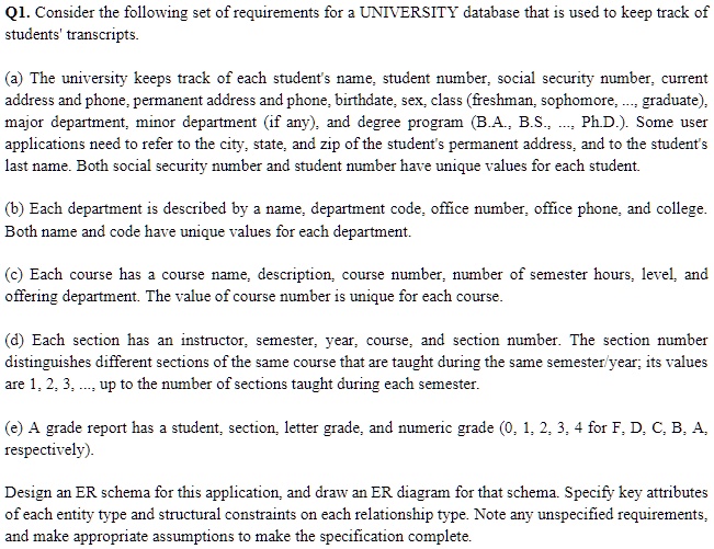 Q1 Consider The Following Set Of Requirements For A University Database ...