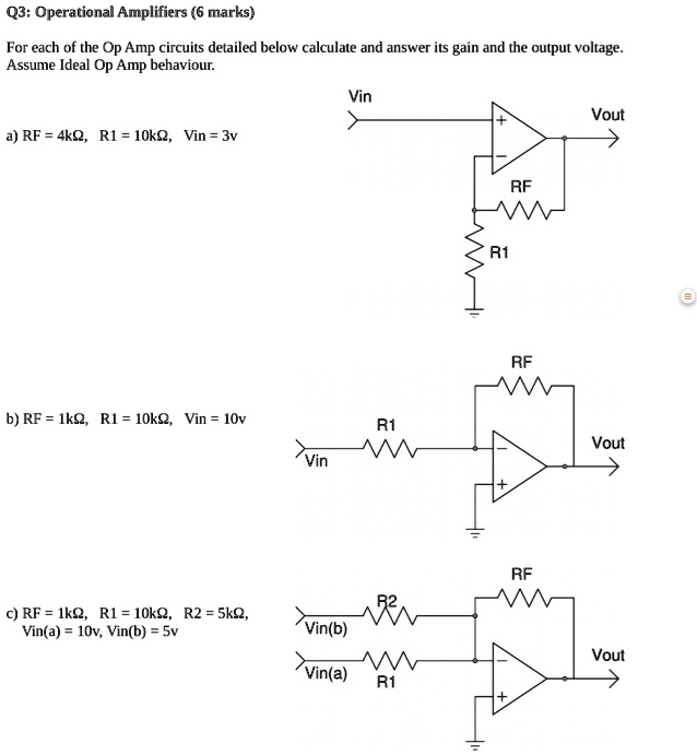 SOLVED Q3 Operational Amplifiers (6 marks) For each of the Op Amp