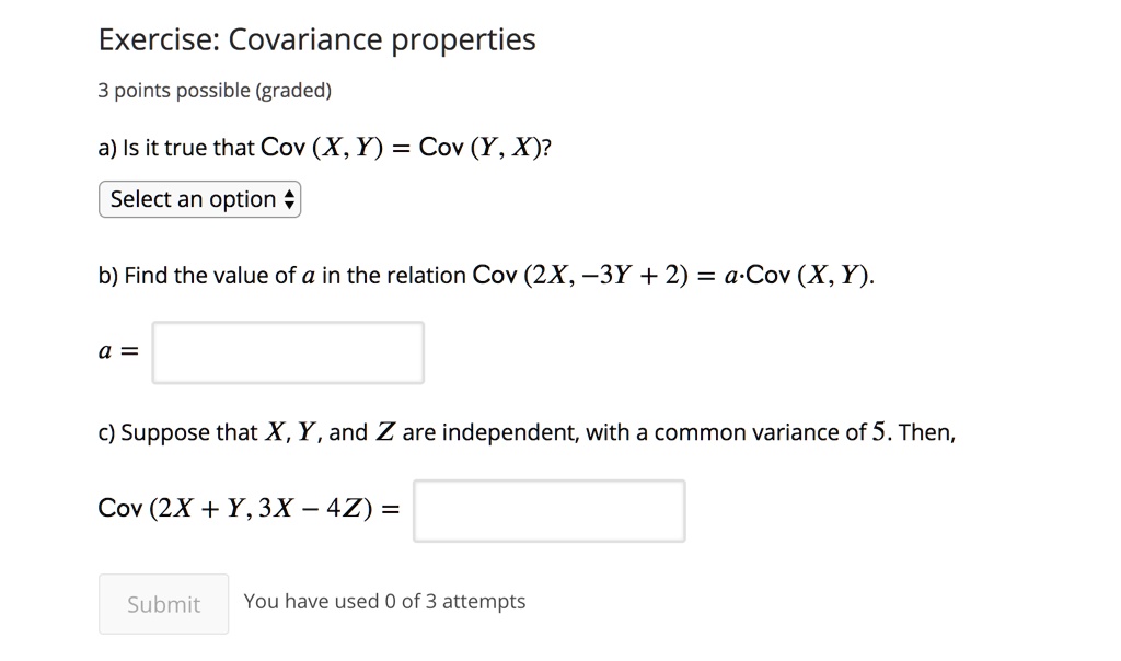 Solved exercise covariance properties points possible graded a is