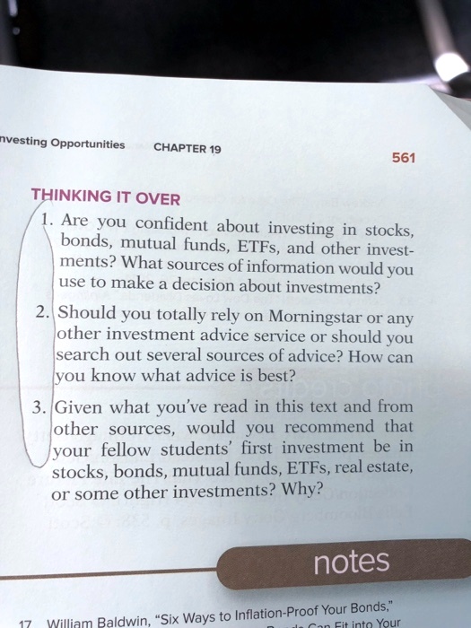 Investing Opportunities CHAPTER 19 THINKING IT OVER 561 1. Are you ...