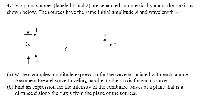 SOLVED: 4. Two point sources (labeled 1 and 2) are separated ...