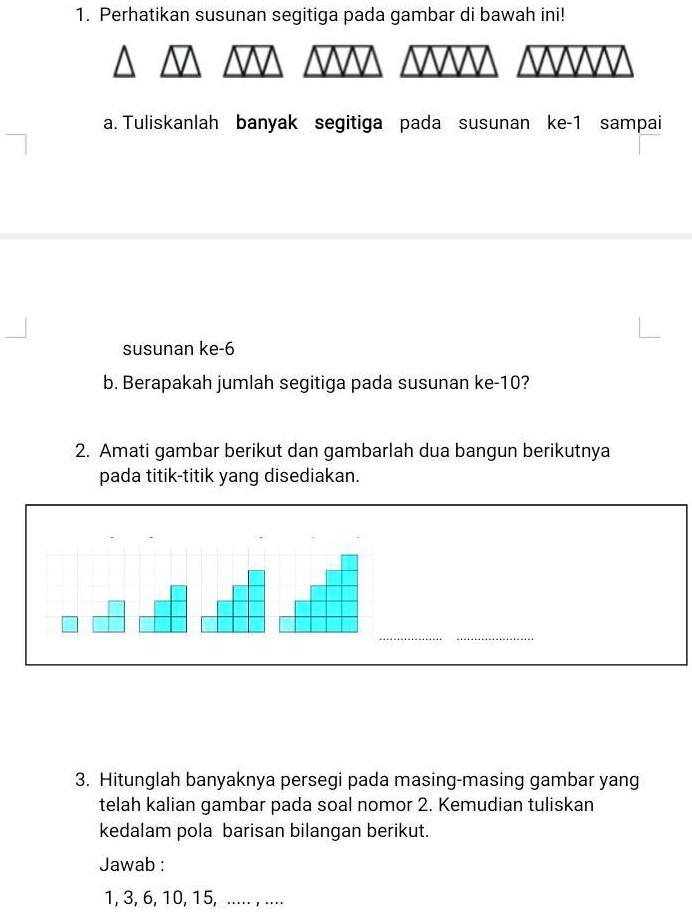 SOLVED: JawabYyMatematika Kelas VIII SMP, Pola Bilangan 1. Perhatikan ...