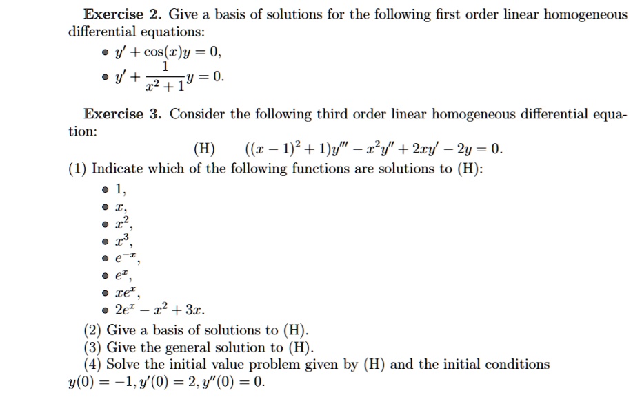 Solved Exercise 2 Give A Basis Of Solutions For The Following First