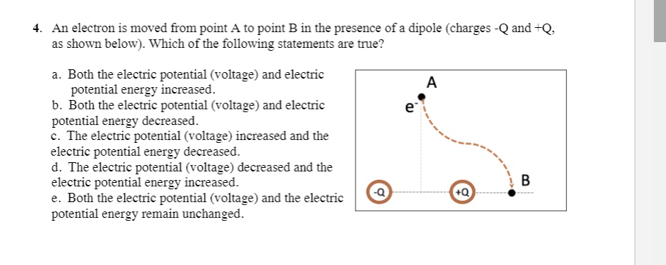an electron is moved from point a to point b in the presence of a ...