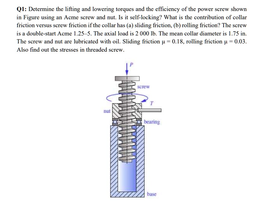 SOLVED Q1 Determine the lifting and lowering torques and the