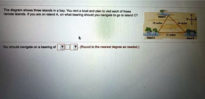 SOLVED: The diagram shows three islands in @ bay: You rent boal and ...