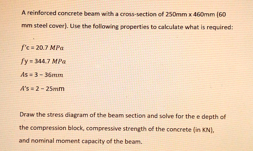 SOLVED: Reinforced concrete beam with a cross-section of 250mm X 460mm ...