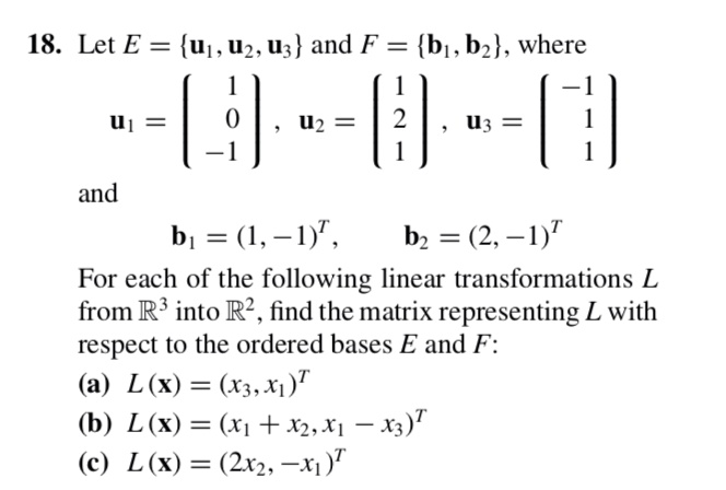 Let E = U1, U2, U3 And F = B, B2, Where U1 = (1, -1) , U2 = (2, -1) And ...