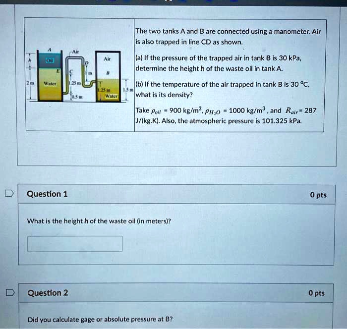 SOLVED The two tanks A and B are connected using a manometer. Air is