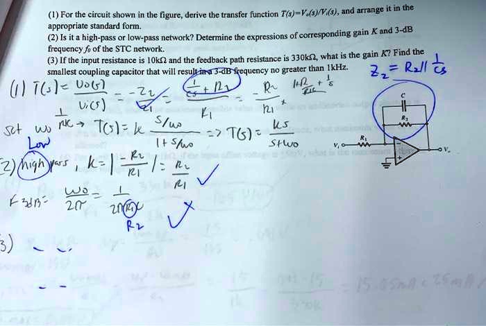 SOLVED: (1) For the circuit shown in the figure, derive the transfer ...