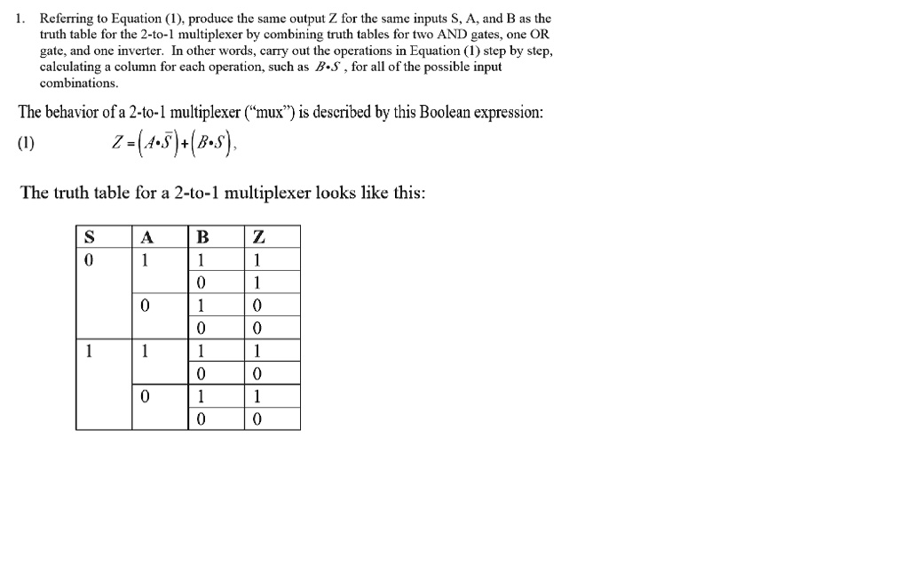 SOLVED: Referring to Equation (1), produce the same output Z for the ...