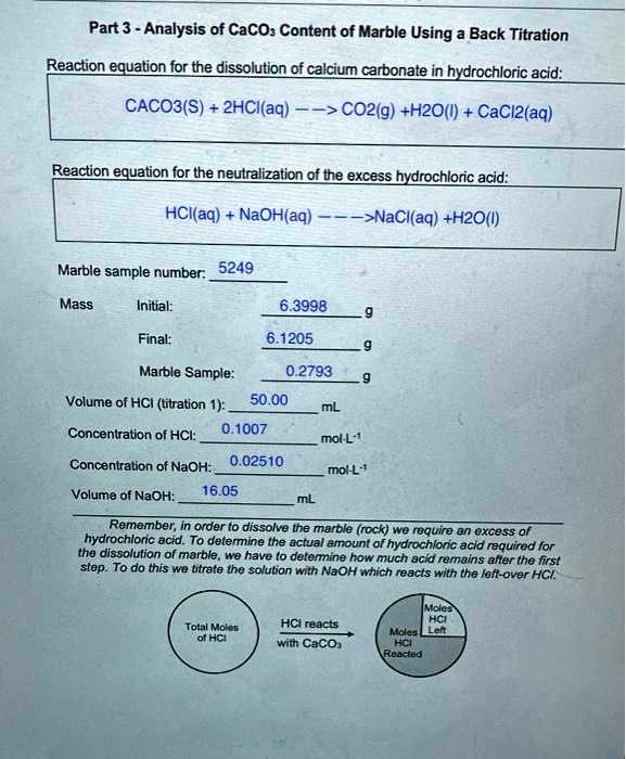 SOLVED: Text: Determine the percentage of CaCO3 in the marble sample ...