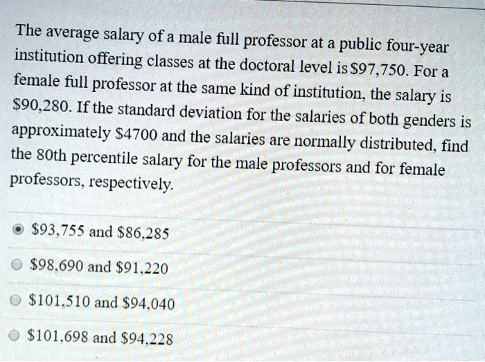 SOLVED: The average salary of a male full professor at a public ...