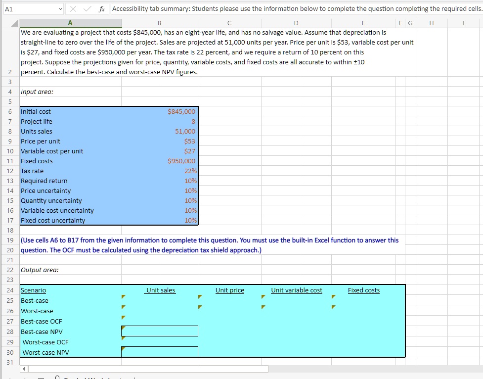 SOLVED: Using Excel Formulas!!! A1 Accessibility Tab Summary: Students ...