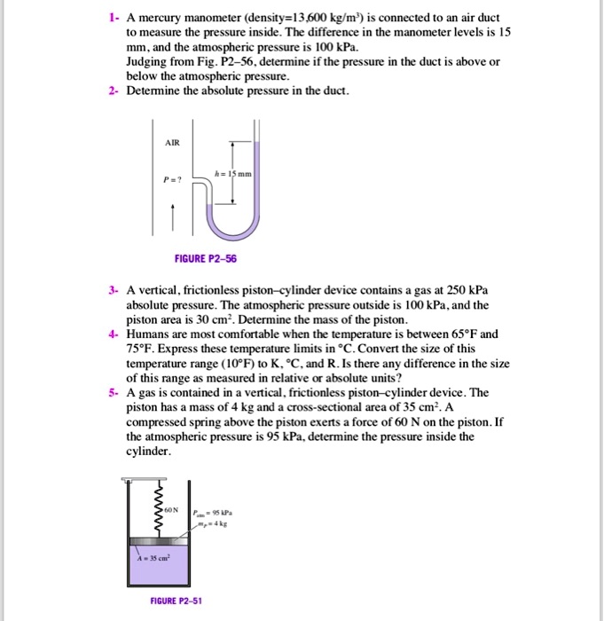 SOLVED can you solve all 5 questions please? 1 A mercury manometer