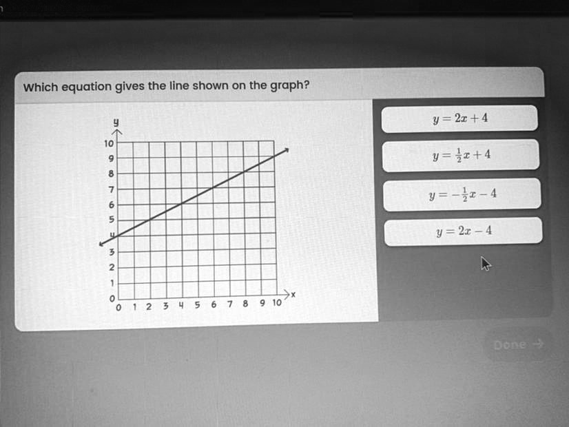 Solved Which Equation Gives The Line Shown On The Graph Y Y 2 0 4 10 9 Y X 4 8 7 6 Y 3x A 4 5 Y 23 A 4 3 2 Solved Which Equation Gives The Line Shown On The Graph Y Y 2 0 4 10 9 Y X 4 8 7 6 Y 3x A 4 5 Y 23 A 4 3 2