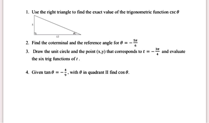 SOLVED: Use the right triangle t0 find the exact value of the ...