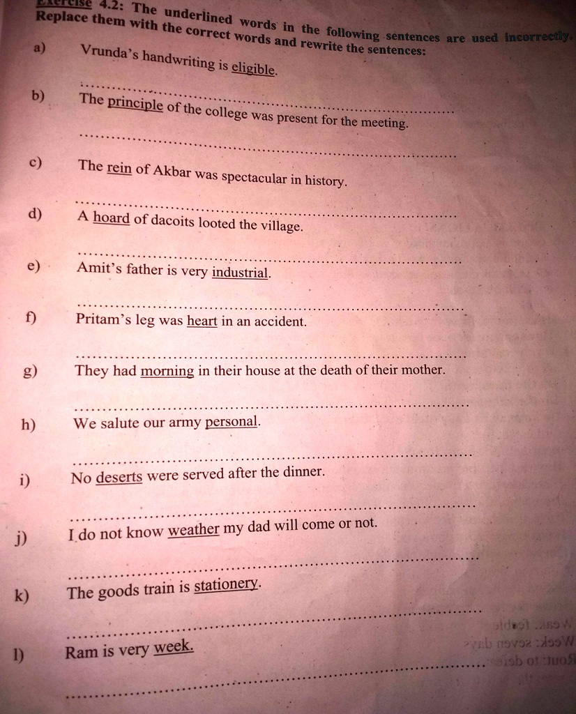 SOLVED: 'the underlined words in the following sentences are used ...