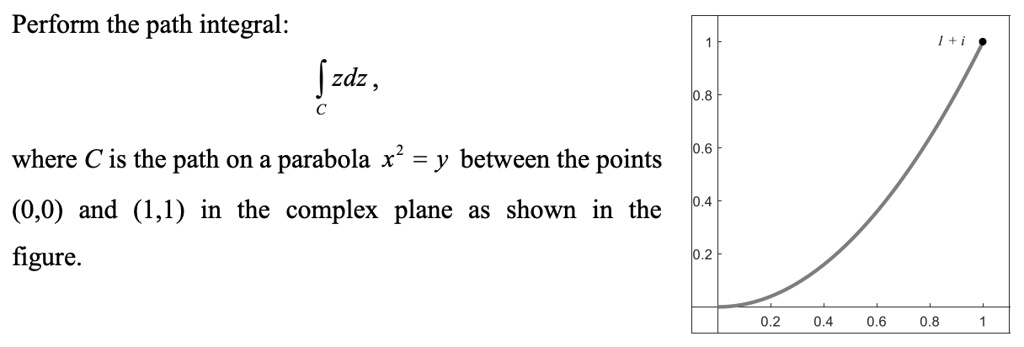 perform the path integral zdz where c is the path on a parabola x y ...