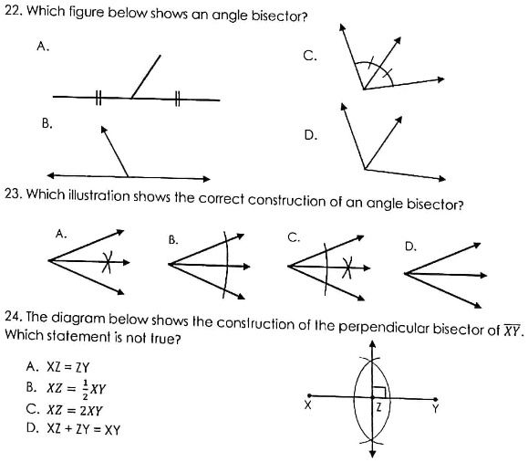 22. Which figure below shows an angle bisector? Which illustration ...