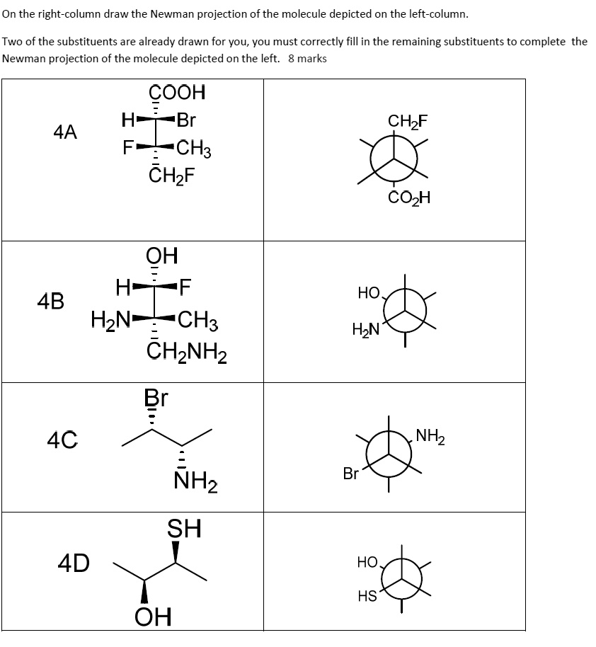 H2ne SOLVED: On the right column, draw the Newman projection of the molecule ...