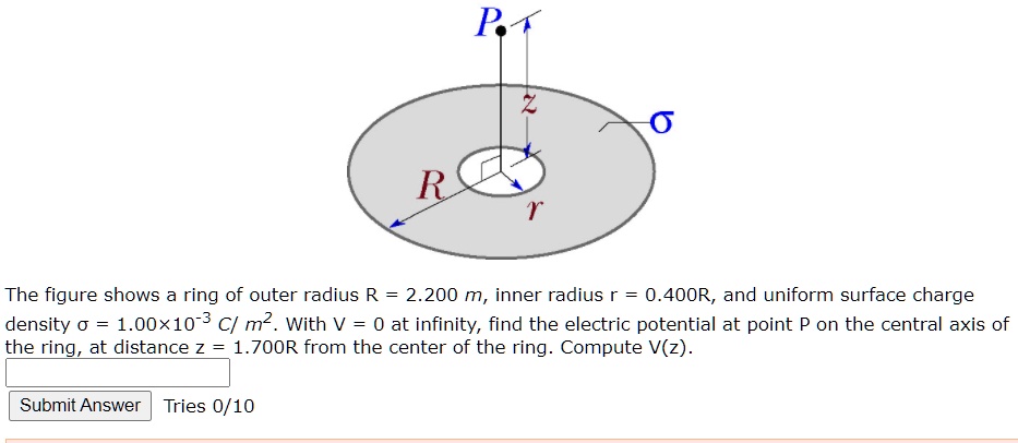 SOLVED:R The figure shows ring of outer radius R = 2.200 m, inner ...