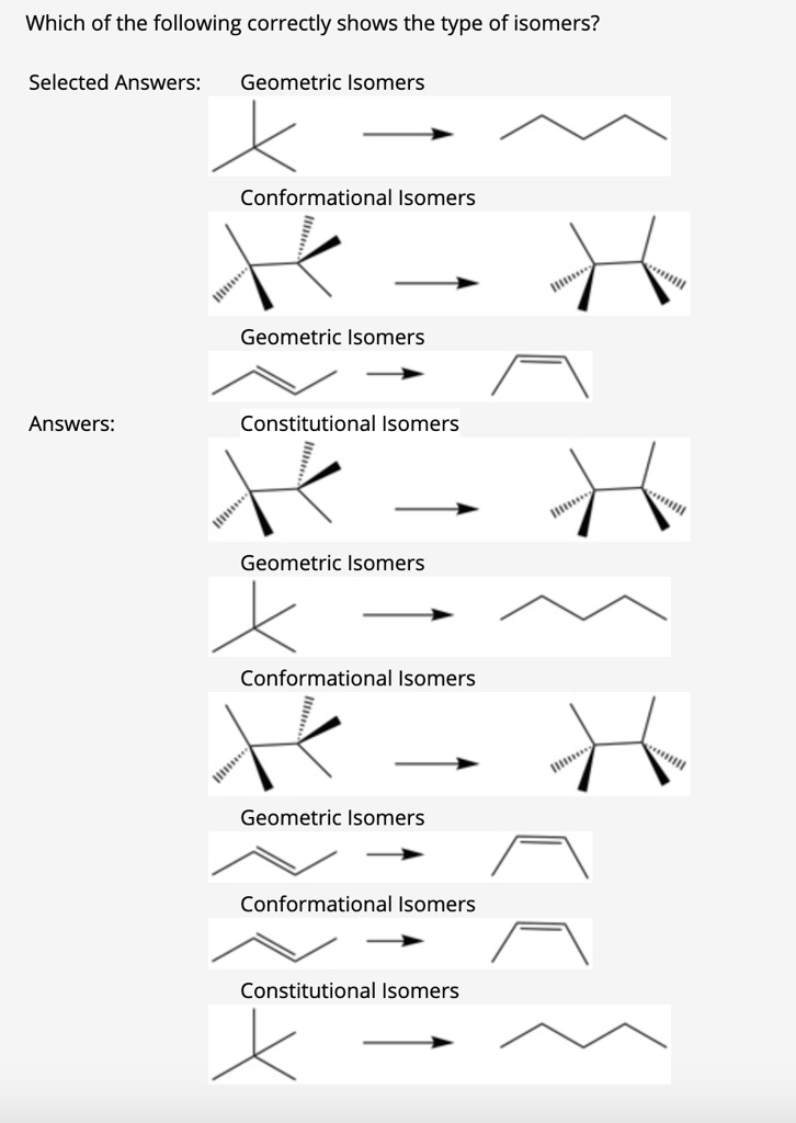 Solved Which Of The Following Correctly Shows The Type Of Isomers Selected Answers Geometric 2289