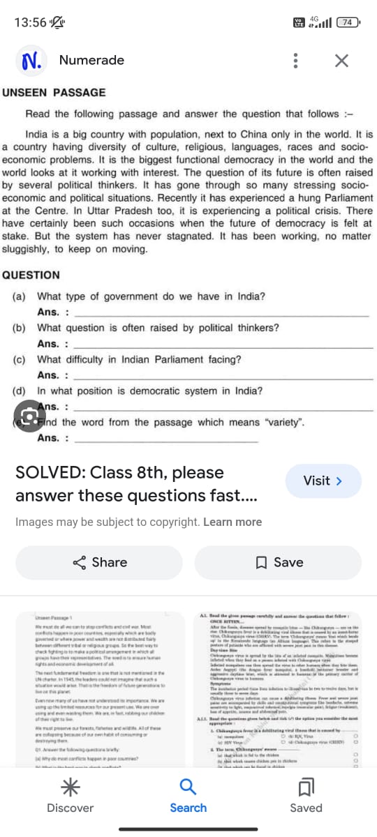 SOLVED: 13:56 "I) N. Numerade UNSEEN PASSAGE Read the following passage ...