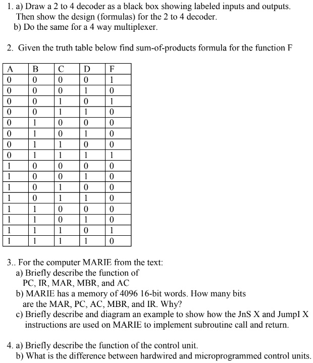 SOLVED: a) Draw a 2-to-4 decoder as a black box showing labeled inputs ...