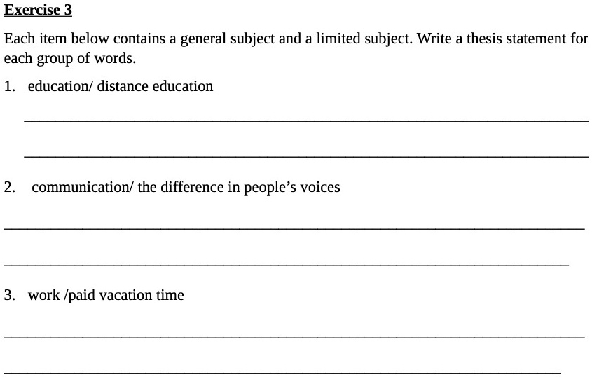 vacation limited subject and thesis statement