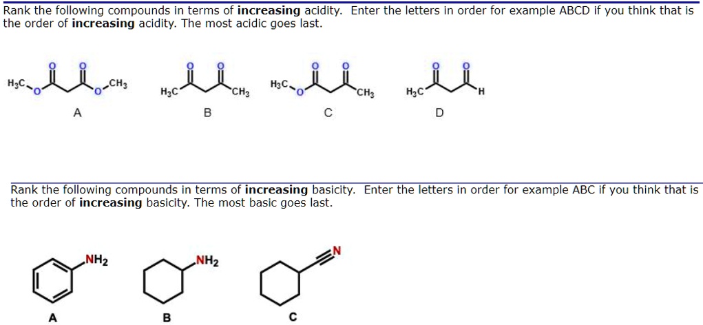 Rank the following compounds in terms of increasing acidity....