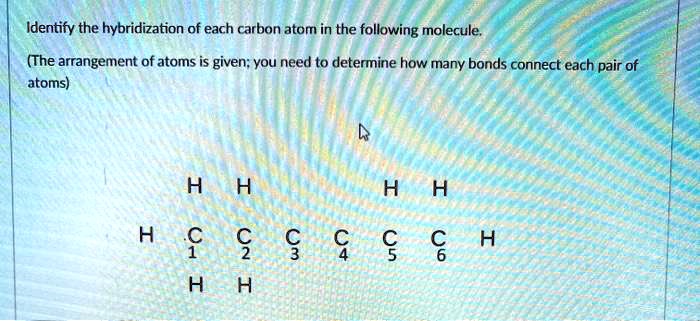 SOLVED: Identify the hybridization of each carbon atom in the following ...