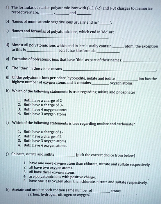SOLVED The formulas of starter polyatomic ions with (1) (2) and (3
