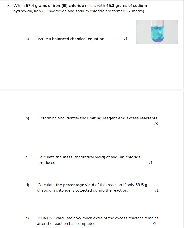 When 57.4 grams of iron (III) chloride reacts with 45.3 grams of sodium ...