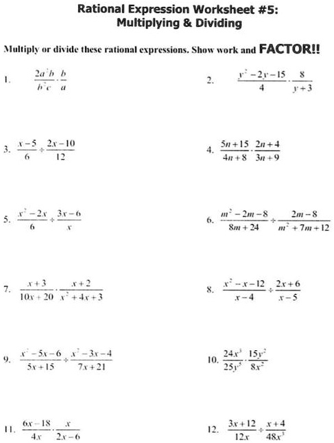 5 2 Multiplying And Dividing Rational Expressions Worksheet Answers