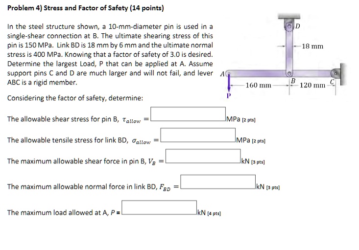 SOLVED: Text: Problem 4) Stress and Factor of Safety (14 points) In the ...