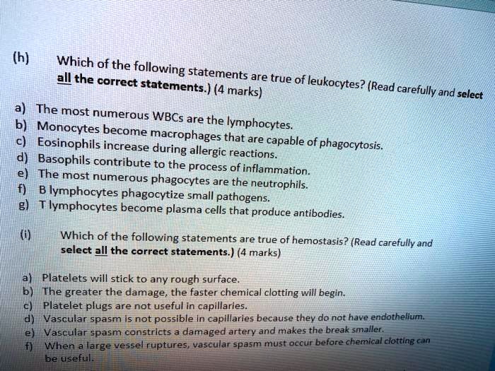 Which Statement Is True Regarding Lymphocytes [GET ANSWER] h which of the following ell the correct statements are