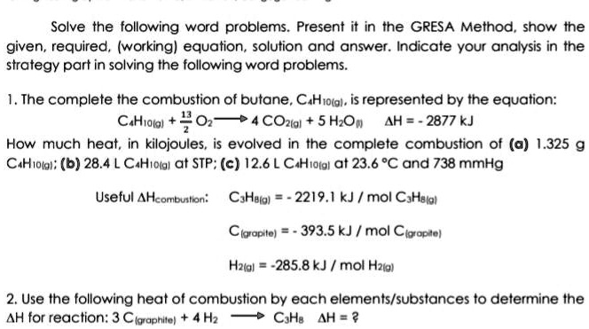 SOLVED: Solve the following word problems using the GRESA Method; show ...