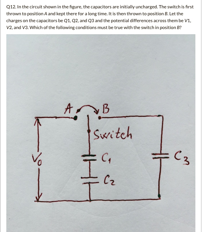 Q12. In the circuit shown in the figure, the capacitors are initially