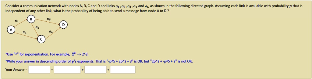 SOLVED: Consider a communication network with nodes A, B, C, and D and ...