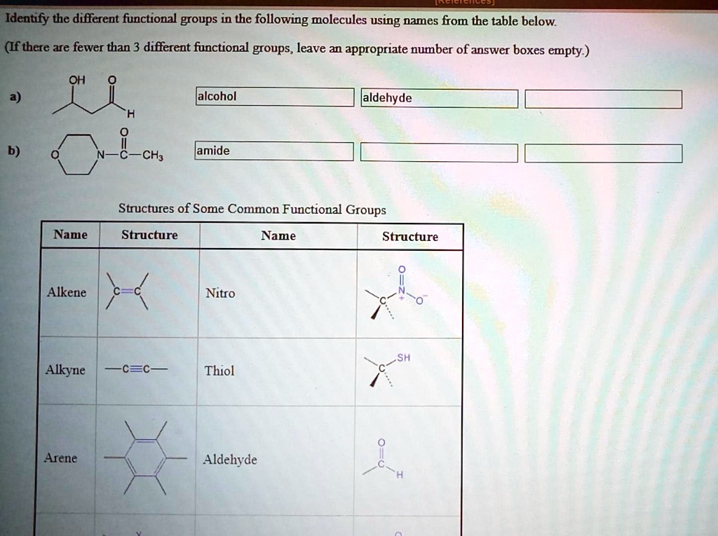 Solved Identify The Different Functional Groups In The Following Molecules Using Names From The 7596