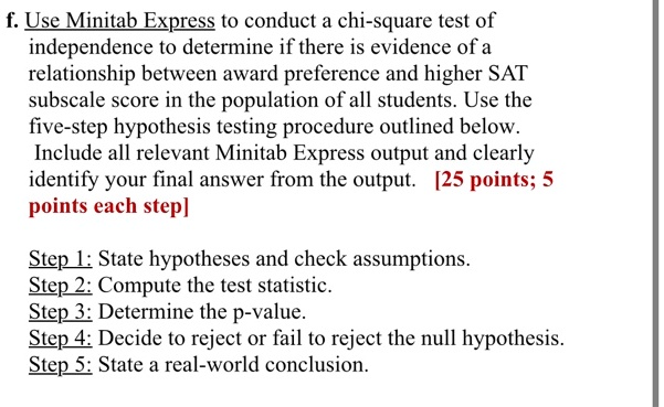 computing the test statistic and p-value in minitab express